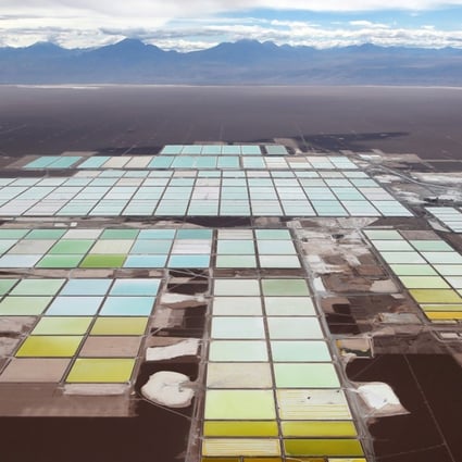 An aerial view of the brine pools and processing areas of the Soquimich (SQM) lithium mine on the Atacama salt flats in northern Chile on January 10, 2013. Photo: REUTERS