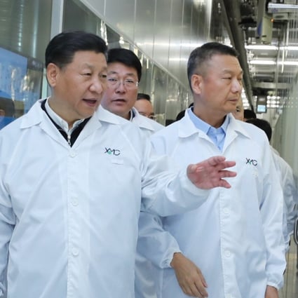 Chinese President Xi Jinping visits Wuhan Xinxin Semiconductor Manufacturing in Wuhan, Hubei province, late last month. Xi says technological self-reliance is central to China’s firm standing on the world stage. Photo: Xinhua