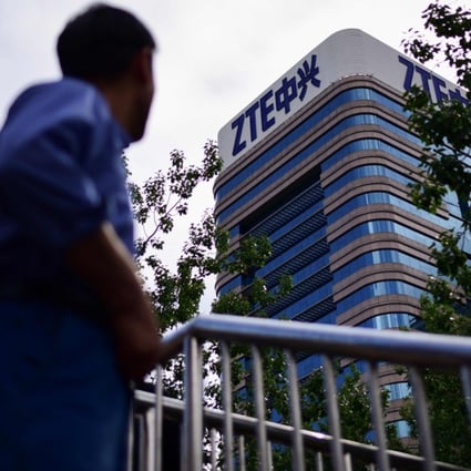 The logo of telecommunications equipment manufacturer ZTE Corp is seen on a building in Beijing. Photo: Agence France-Presse