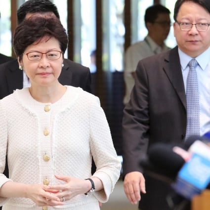 Hong Kong Chief Executive Carrie Lam meeting the media at government headquarters in Tamar. Photo: Felix Wong