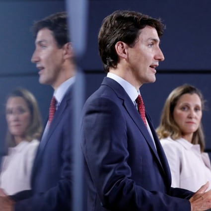 Canada's Prime Minister Justin Trudeau speaks during news conference with Foreign Minister Chrystia Freeland in Ottawa, Ontario, during which he condemned tariffs imposed by the United States on steel and aluminium, and announced retaliatory measures. Photo: Reuters