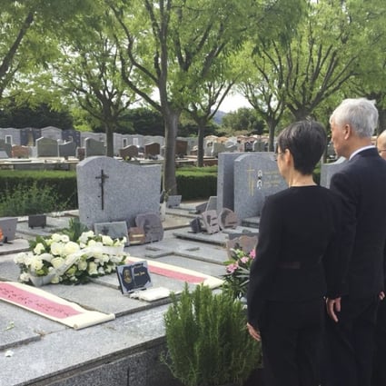Chu Yiu-ming (middle) and Ah Hung (right) pay their respects at the grave of Jean-Ortiz. Photo: Reverend Chu Yiu-ming