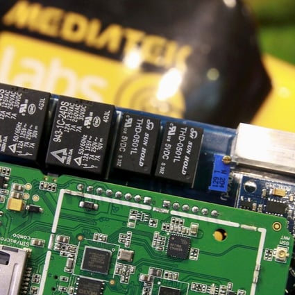MediaTek chips are seen mounted on a computer circuit board. The Taiwan company supplies chip sets to Huawei and Honor. Photo: Reuters