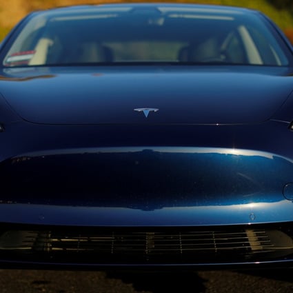 Shares in Tesla have jumped after the company’s founder said that the ‘full self-driving feature’ would be unveiled in August. Pictured is a 2018 Tesla Model 3. Photo: Reuters