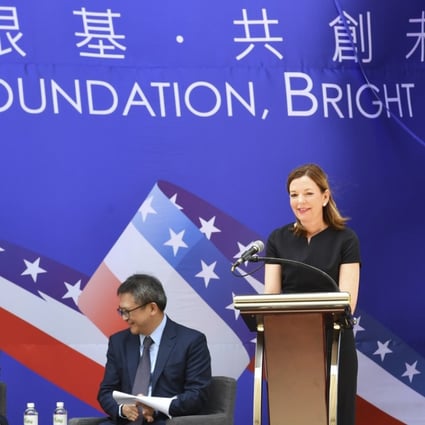 Marie Royce (right), assistant US secretary of state for educational and cultural affairs, at the opening of the new American Institute in Taiwan on Tuesday. Photo: CNA
