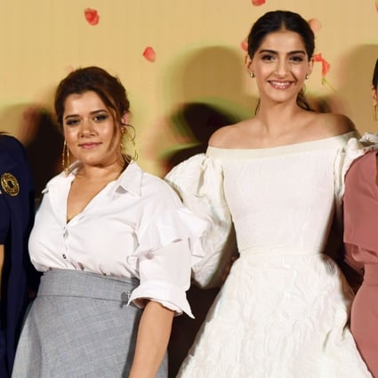 Bollywood actress Swara Bhaskar (far right) is facing off with online trolls angry that she depicts masturbation in her new film ‘Veere Di Wedding’. Also pictured are her co-stars in the film Kareena Kapoor Khan (far left), Shikha Talsania (second left) and Sonam Kapoor (second right). Photo: AFP