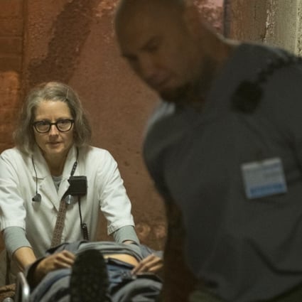 Jodie Foster and Dave Bautista in Hotel Artemis (category IIB), directed by Drew Pearce and also starring Sofia Boutella. Photo: Matt Kennedy