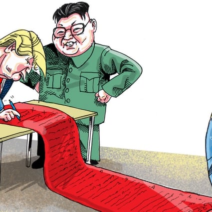 Trump, yielding to Kim at the summit, appeared totally unaware of the gift he was bestowing not just on the North Korean leader but on Xi, whom he praised as his “good friend”. Illustration: Craig Stephens