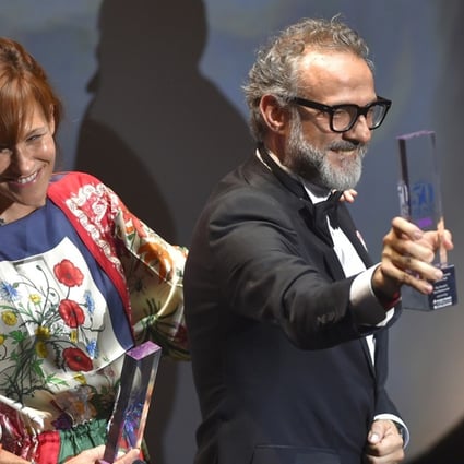 Italian chief Massimo Bottura receives the top award for Osteria Francescana during the World's 50 Best Restaurants awards in Spain. Photo: AFP