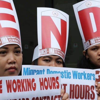 A protest in Hong Kong on International Domestic Workers Day in June. Picture: Felix Wong
