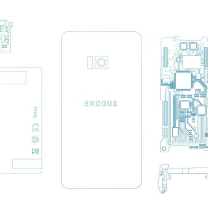 A schematic of Taiwanese consumer electronics firm HTC's new Exodus “blockchain phone”, which will be released in the third quarter of this year. Photo: Handout