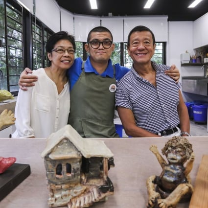 Susan Hui So-shing (left), Gordon Hui Ka-ho and Gilbert Hui Wai-ki at a St James’ Settlement studio in Wan Chai. Photo: Jonathan Wong