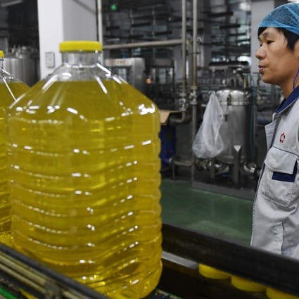 A soybean oil production line at the Hopefull Grain and Oil Group factory in Sanhe, in China’s northern Hebei province on July 19. The company is currently using soybeans imported from Brazil, after recently changing from US crops. Photo: AFP