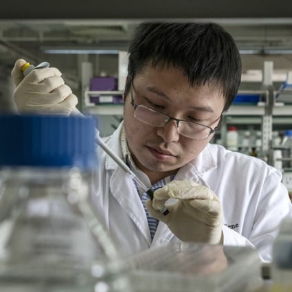 A researcher working in a laboratory at BeiGene's research and development centre in Beijing, China. Photo: Bloomberg