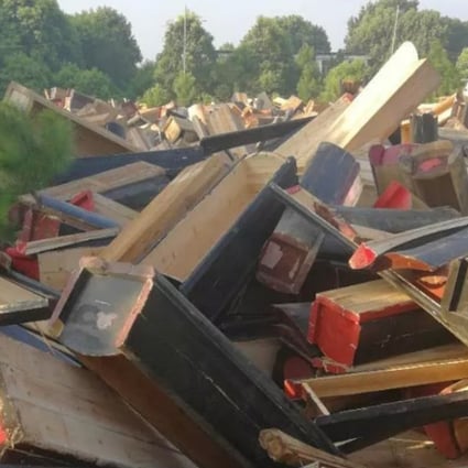 Authorities in southeast China’s Jiangxi have been seizing and destroying coffins as part of a campaign to become a cremation only province. Photo: Handout