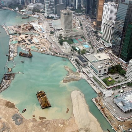 Hong Kong’s main reclamation area in Central, with Admiralty and Wan Chai in the background. Photo: Jonathan Wong
