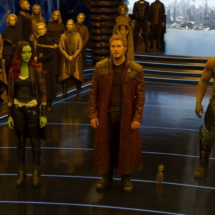 From left: Gamora (Zoe Saldana), Star-Lord/Peter Quill (Chris Pratt), Groot (Voiced by Vin Diesel), Drax (Dave Bautista) and Rocket (Voiced by Bradley Cooper) in a still from Guardians of the Galaxy Vol. 2.