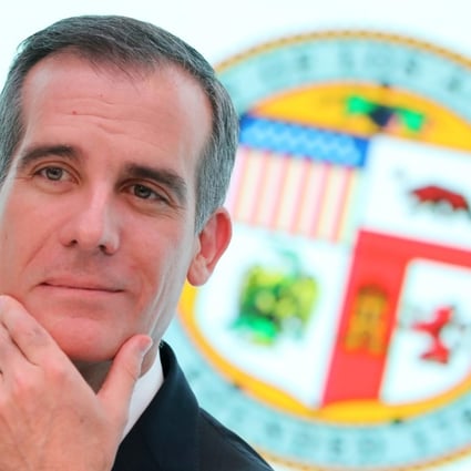 Eric Garcetti, mayor of Los Angels City, attends a panel discussion at the The Murray Hotel in Central. Photo: Edward Wong