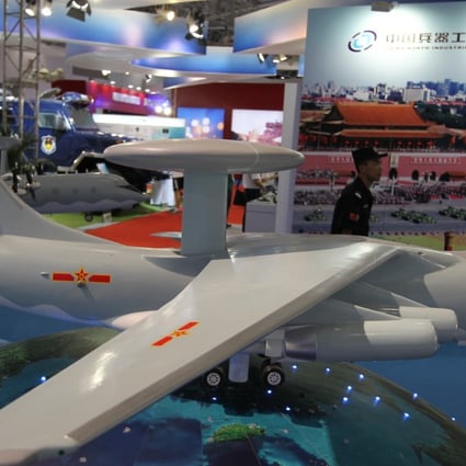 A model of a plane made by China Electronics Technology Group Corporation, one of the firms targeted by the latest US measures, on display in Beijing. Photo: Simon Song