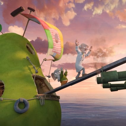 The elephant Sebastian and Professor Glucose in a still from The Incredible Story of the Giant Pear (category 1, English and Cantonese versions), directed by Amalie Naesby Fick, Jorgen Lerdam and Philip Einstein Lipski