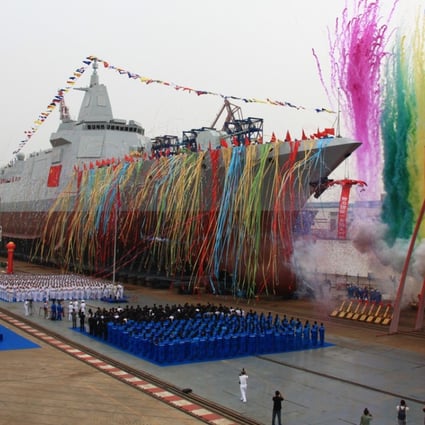 China has launched four Type 055 guided-missile destroyers in the past 13 months and is building four more. Photo: Xinhua
