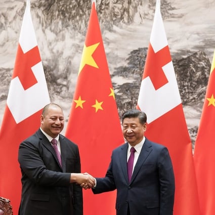 King Tupou VI of Tonga pictured with President Xi Jinping during his visit to China earlier this year. Photo: AFP