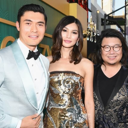 Henry Golding (left), Gemma Chan, and author Kevin Kwan on the red carpet of the Crazy Rich Asians premier. Photo: AFP