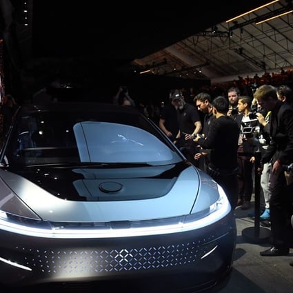 Faraday Future's FF 91 prototype electric crossover vehicle at CES 2017 in Las Vegas on January 3, 2017. Photo: Agence France-Presse