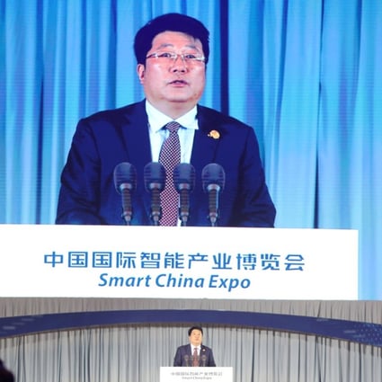 Zhao Weiguo, CEO of Tsinghua Unigroup, speaking at the Big Data and Smart Technology Summit on Thursday. Photo: SCMP/Simon Song
