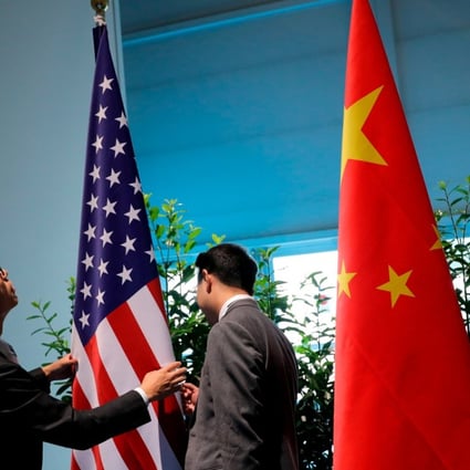 Chinese officials prepare the flags for a China-US meeting on the sidelines of the G20 leaders’ summit in Hamburg, Germany, in July last year. US President Donald Trump has made no secret of his views on China’s currency policy, saying often that Beijing manipulates its currency as a trade advantage. Photo: Reuters