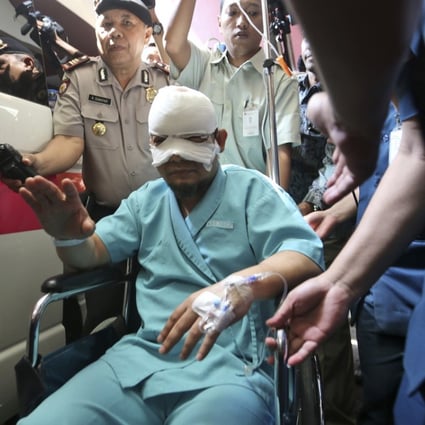 Indonesian Corruption Eradication Commission investigator Novel Baswedan leaves hospital after being treated for the acid attack. Photo: AP