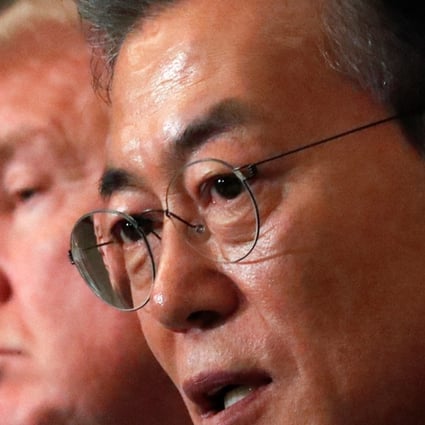 US President Donald Trump and South Korea's President Moon Jae-in during a joint news conference at the Blue House in Seoul on November 7, 2017. Photo: REUTERS/Jonathan Ernst