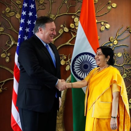 US Secretary of State Mike Pompeo meets India’s Foreign Minister Sushma Swaraj in New Delhi. Photo: Reuters