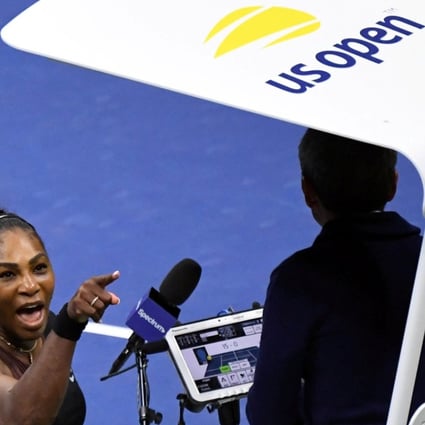 Serena Williams yelling at chair umpire Carlos Ramos in the women's final against Naomi Osaka of Japan on Saturday. Williams was fined US$17,000 for her outbursts. Photo: USA Today