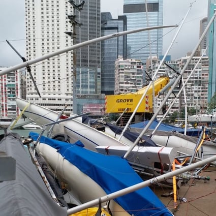 Damaged boats at Hong Kong Yacht Club in Causeway Bay. Photo: Handout