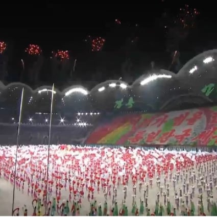 Fireworks at Pyongyang’s May Day Stadium after South Korean President Moon Jae-in spoke on September 19, 2018. Photo: Pyongyang Press Corps/YouTube