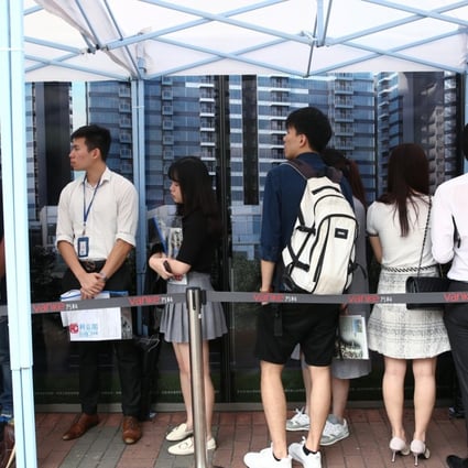 Potential homebuyers queue for the sale at Lepont in Tuen Mun, being developed by Vanke Property (Hong Kong) on October 1, 2018. Photo: Edmond So