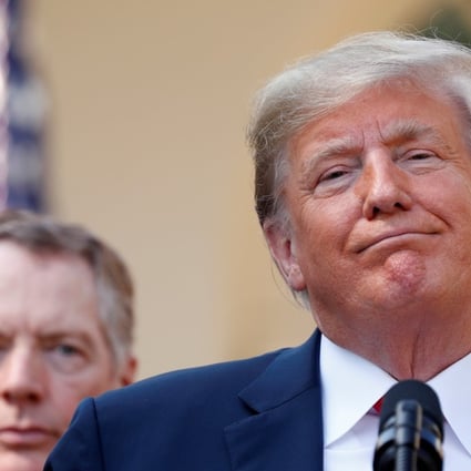 The new trade deal by US President Donald Trump (pictured on Monday) allows the US to veto trade deals made by Canada and Mexico – and could be used to isolate China economically. Photo: Reuters