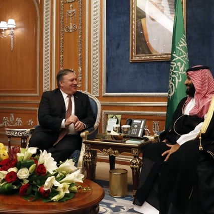 US Secretary of State Mike Pompeo meets with the Saudi Crown Prince Mohammed bin Salman in Riyadh, Saudi Arabia, on Tuesday. Photo: AP