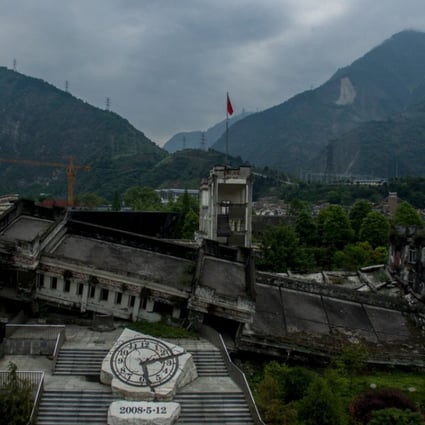 This picture taken on April 21, 2018 shows the destroyed Xuankou Middle School, the memorial site for the 2008 Sichuan earthquake, in Yingxiu near Beichuan in Sichuan province. The city of Beichuan has been kept frozen in time since May 12, 2008, when a 8.0-magnitude earthquake killed 80,000 people across Sichuan province. Photo: AFP