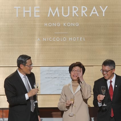 Carrie Lam attends the unveiling of a new hotel. Photo: Sam Tsang
