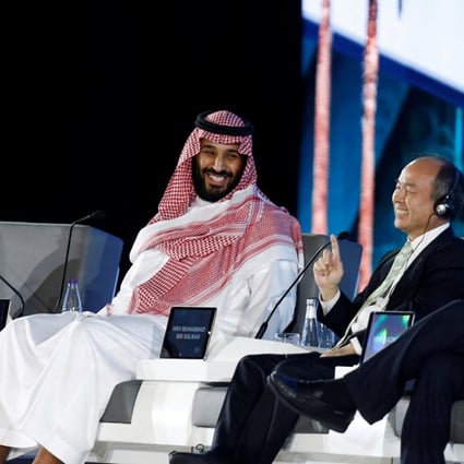 Saudi Crown Prince Mohammed bin Salman and SoftBank Group’s chairman Masayoshi Son at the Future Investment Initiative conference in Riyadh, Saudi Arabia on October 24, 2017. Photo: REUTERS/Faisal Al Nasser