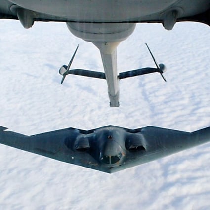 The design of China’s next-generation bomber resembles America’s B-2 Spirit, seen here in an in-flight refuelling operation. Photo: AFP