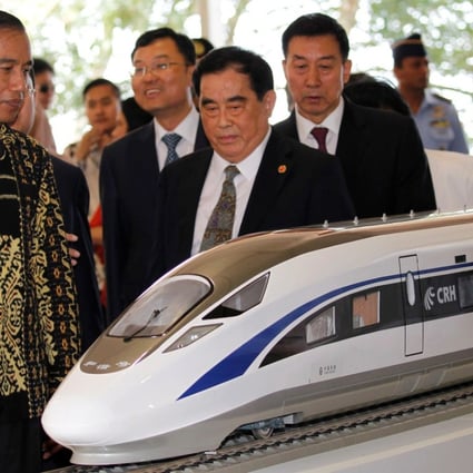 Indonesian President Joko Widodo and the general manager of China Railway Corp, Sheng Guangzu, at the groundbreaking ceremony for the Jakarta-Bandung high-speed railway. Photo: Reuters