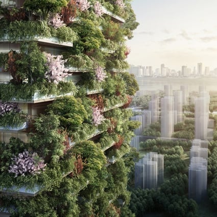 Artist’s impression of Nanjing Green Towers, the third of Italian architect Stefano Boeri’s vertical forest prototypes, and the first for Asia. Photo: Stefano Boeri Architects