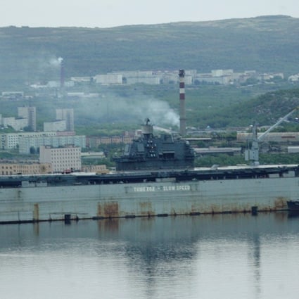 File photo of the Russian aircraft carrier Admiral Kuznetsov in a floating dock in the town of Roslyakovo near Murmansk, Russia. Photo: Reuters