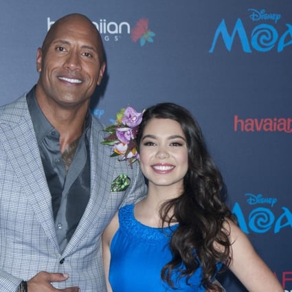 Dwayne Johnson and Auli'i Cravalho attend the premiere of Moana in 2016. The actress doesn’t think it is cultural appropriation for people who are not of Polynesian heritage to wear Moana Halloween costumes. Photo: AFP