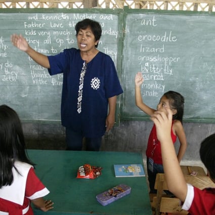Children recite an English lesson at a Montessori school in Mansalay, Oriental Mindoro, Philippines. The country has the second highest English proficiency in Asia, after Singapore, a survey found. Photo: Alamy