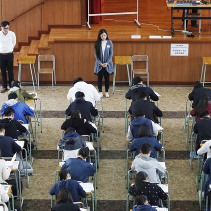 Students take the DSE examination at the Kiangsu-Chekiang College in North Point. Photo: SCMP