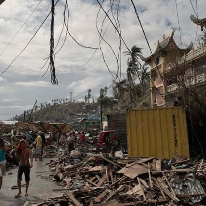 Destruction surrounds a Chinese temple in Tacloban City after Typhoon Haiyan struck. Photo: AFP